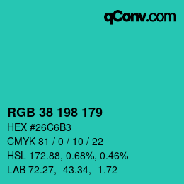 カラーコード: RGB 38 198 179 | qconv.com