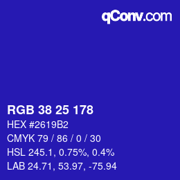 Color code: RGB 38 25 178 | qconv.com