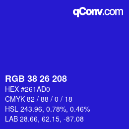 Código de color: RGB 38 26 208 | qconv.com