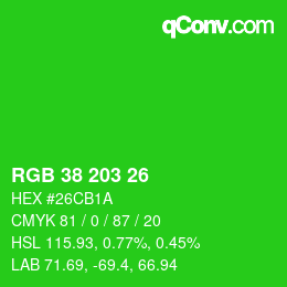 Color code: RGB 38 203 26 | qconv.com