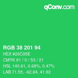 Color code: RGB 38 201 94 | qconv.com