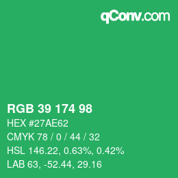 カラーコード: RGB 39 174 98 | qconv.com