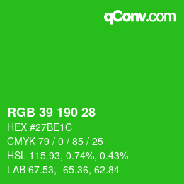 Color code: RGB 39 190 28 | qconv.com