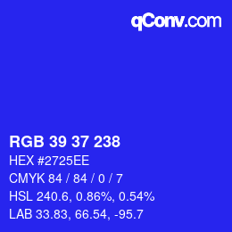 Color code: RGB 39 37 238 | qconv.com