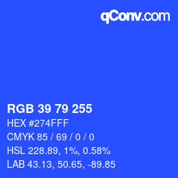 Color code: RGB 39 79 255 | qconv.com