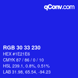 Code couleur: RGB 30 33 230 | qconv.com