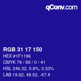 Código de color: RGB 31 17 150 | qconv.com