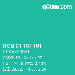 Color code: RGB 31 187 161 | qconv.com