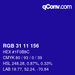 カラーコード: RGB 31 11 156 | qconv.com