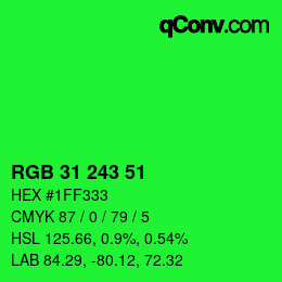 Color code: RGB 31 243 51 | qconv.com