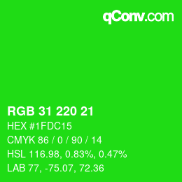 Code couleur: RGB 31 220 21 | qconv.com