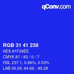 Color code: RGB 31 41 238 | qconv.com