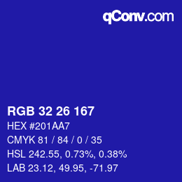 Código de color: RGB 32 26 167 | qconv.com