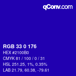 カラーコード: RGB 33 0 176 | qconv.com