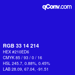 カラーコード: RGB 33 14 214 | qconv.com