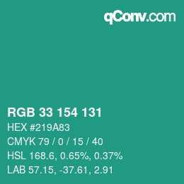 Código de color: RGB 33 154 131 | qconv.com