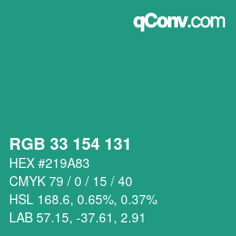 Código de color: RGB 33 154 131 | qconv.com