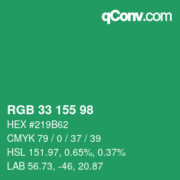 Color code: RGB 33 155 98 | qconv.com