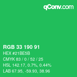 Código de color: RGB 33 190 91 | qconv.com