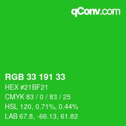 Code couleur: RGB 33 191 33 | qconv.com