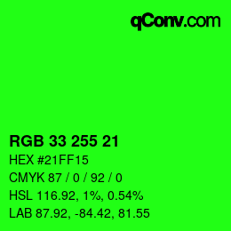 Color code: RGB 33 255 21 | qconv.com