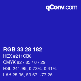 Color code: RGB 33 28 182 | qconv.com