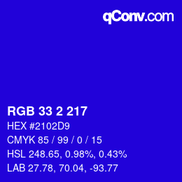 カラーコード: RGB 33 2 217 | qconv.com