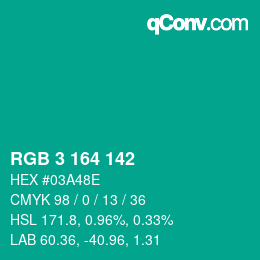 Color code: RGB 3 164 142 | qconv.com