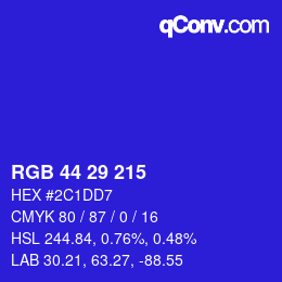 Color code: RGB 44 29 215 | qconv.com