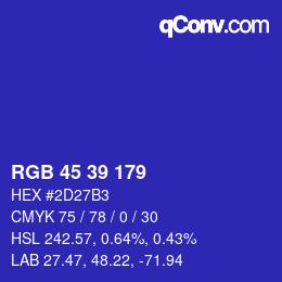 カラーコード: RGB 45 39 179 | qconv.com