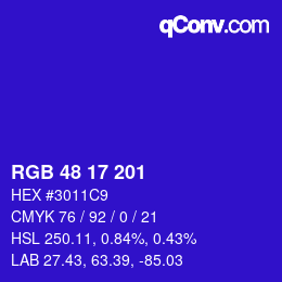 Code couleur: RGB 48 17 201 | qconv.com