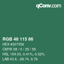 Color code: RGB 48 115 86 | qconv.com