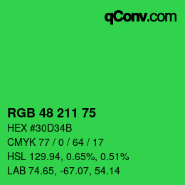 Color code: RGB 48 211 75 | qconv.com