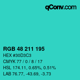 カラーコード: RGB 48 211 195 | qconv.com