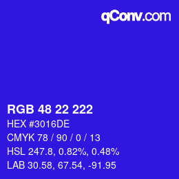 カラーコード: RGB 48 22 222 | qconv.com