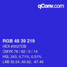 Color code: RGB 48 39 219 | qconv.com