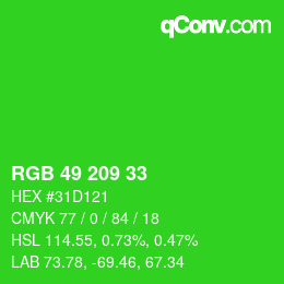 カラーコード: RGB 49 209 33 | qconv.com