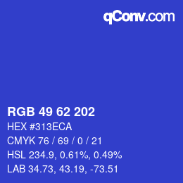 Color code: RGB 49 62 202 | qconv.com