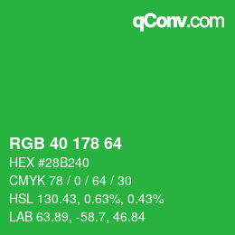 Color code: RGB 40 178 64 | qconv.com