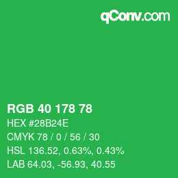 Color code: RGB 40 178 78 | qconv.com