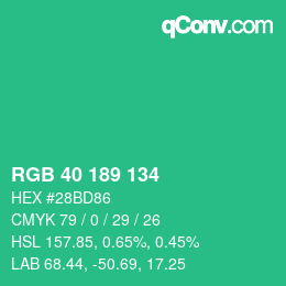 カラーコード: RGB 40 189 134 | qconv.com