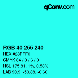 Color code: RGB 40 255 240 | qconv.com