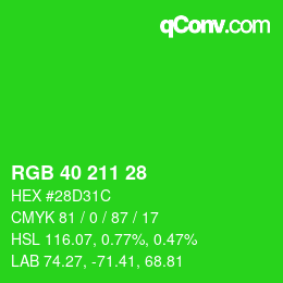 Color code: RGB 40 211 28 | qconv.com