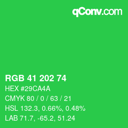 Código de color: RGB 41 202 74 | qconv.com