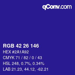 カラーコード: RGB 42 26 146 | qconv.com