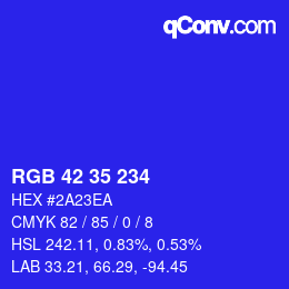 Code couleur: RGB 42 35 234 | qconv.com