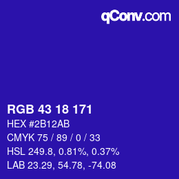 Color code: RGB 43 18 171 | qconv.com