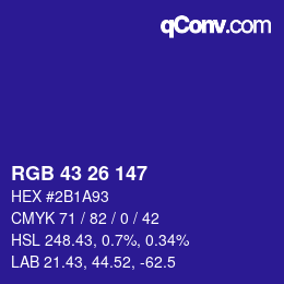 Color code: RGB 43 26 147 | qconv.com