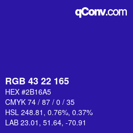 Color code: RGB 43 22 165 | qconv.com