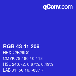 カラーコード: RGB 43 41 208 | qconv.com